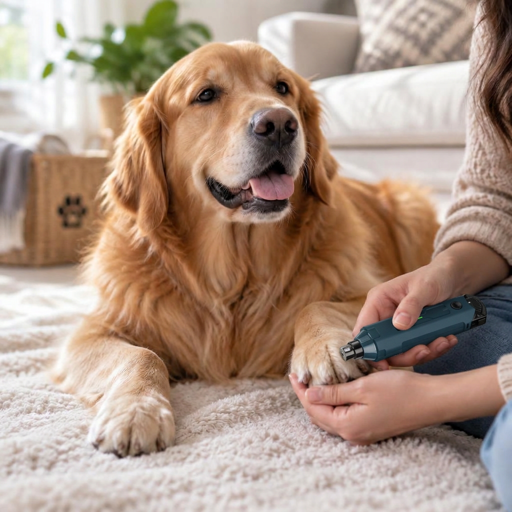 Perro relajado mientras le liman las uñas