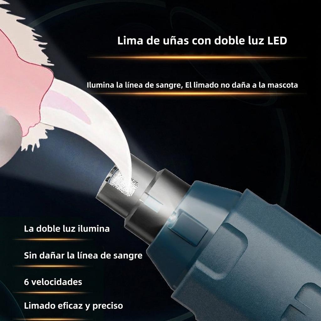Lima de Uñas Eléctrica para Mascotas – 6 Velocidades, Luz LED y Recargable – foto 6